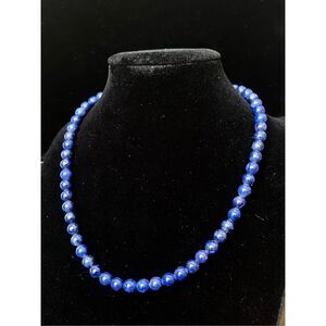 Vintage 16” Lapis Lazuli Bead Necklace Sterling Silver Toggle 32g
